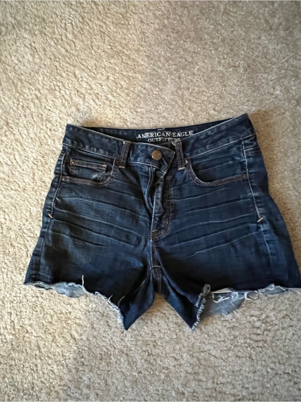American Eagle Outfitters Dark Indigo Distressed High-Rise Jean Shorts